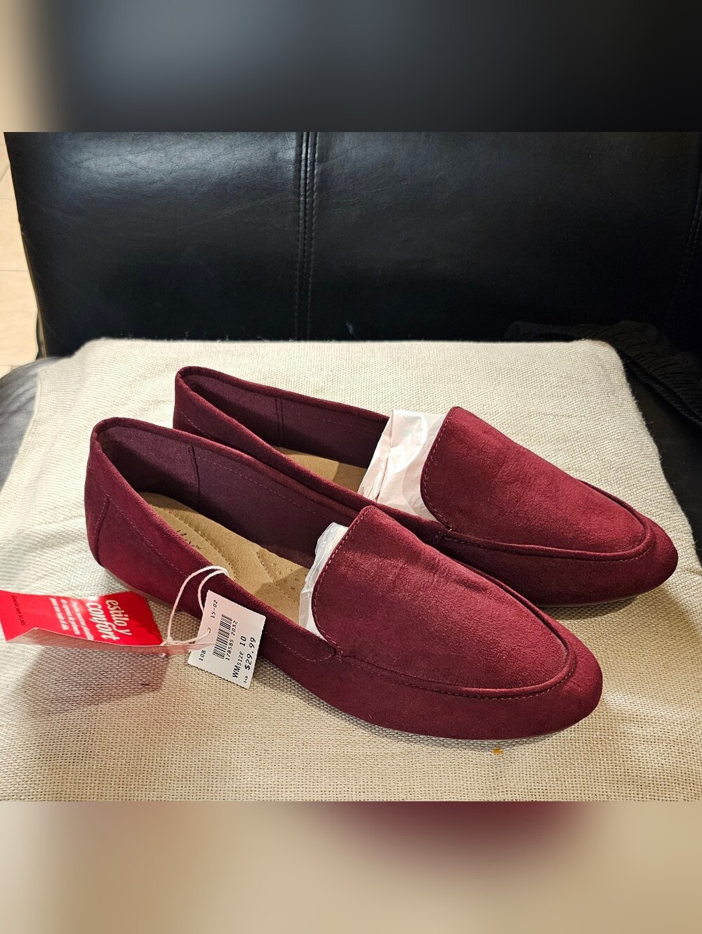 Burgundy Faux Suede Slip-On Loafers - Comfort Style Size 10 New With Tags - Picture 10 of 12